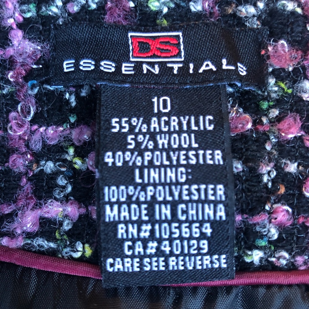 DS Essentials Rare Pink, Multi-Color Tweed Blazer black fur velvet trim Size 10 - Picture 13 of 13